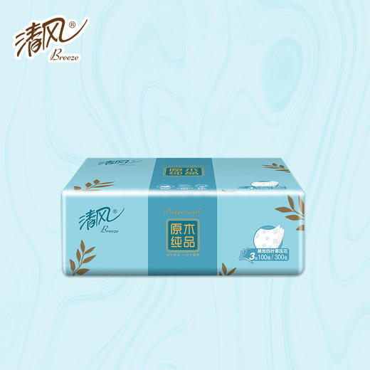 清风原木纯品3层100抽四叶草压花抽取式面纸4包/提 6提/箱 整箱24包BR40AQ(QF) 商品图3