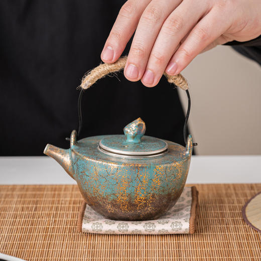 常青釉金银彩提梁壶家用陶瓷茶壶单壶日式手工复古功夫茶具泡茶壶 商品图3