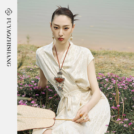 IWY/扶摇系列 夏季V领系带国风连衣裙23FYQ137 商品图1