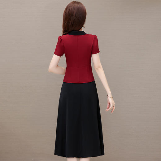 夏季新款，拼结中长款假两件气质优雅妈妈裙娃娃领短袖连衣裙QYM-KED-H1195-Y 商品图2