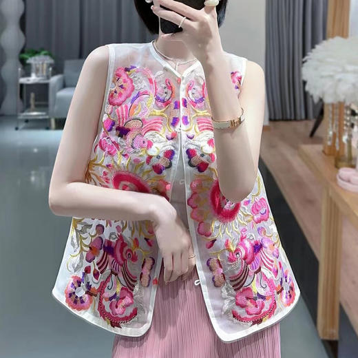 KDS-2242国风马甲夏天外穿薄款女新中式民族刺绣马夹欧根纱国潮风背心 商品图3