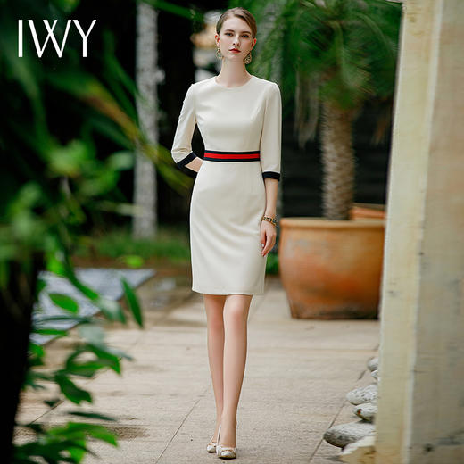 IWY/夏连衣裙女设计款高端气质修身瘦腰美容院前台接待工装裙Q851 商品图0