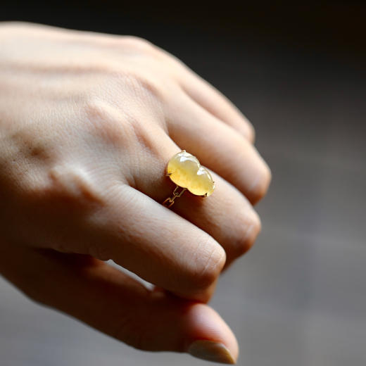 冰种黄翡大葫芦戒指18k黄金镶嵌 商品图8