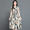 时尚气质，中长款短袖裙系带收腰A字裙西装领印花连衣裙QYM-HSY-I23A793-Y 商品缩略图0