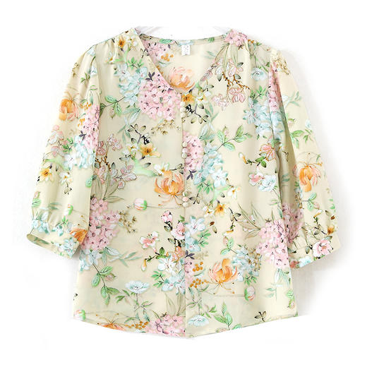 遮肚洋气，中袖雪纺衫碎花减龄小衫KQL-E253N8040 商品图4