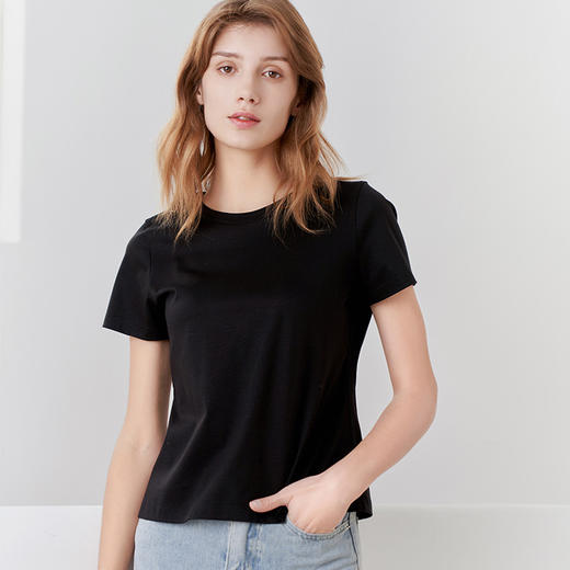 【女士圆领短袖T恤】23年春夏新品女士薄款纯色直筒薄款打底上衣 商品图7