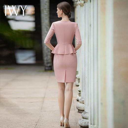 IWY/粉色连衣裙女夏季新款收腰显瘦名媛气质美容院前台接待工作服Q929 商品图4