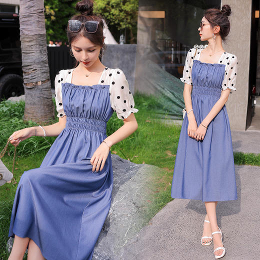 夏季新款，法式波点拼接牛仔连衣裙HR-XMYR2333-1 商品图1