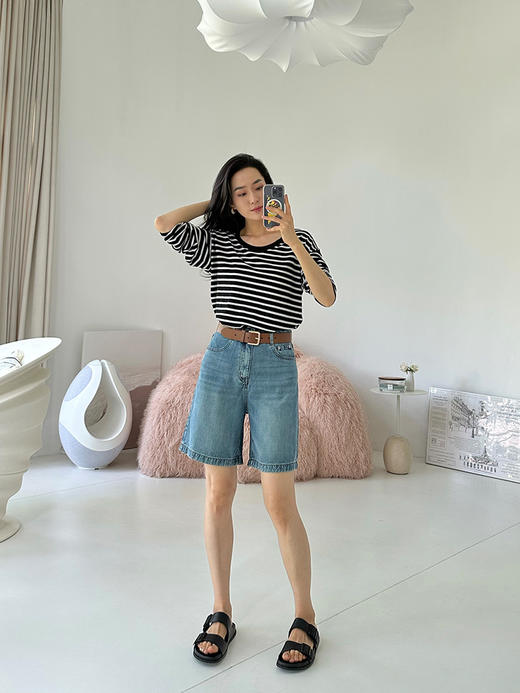 冰爽感 简约双色牛仔短裤 商品图2