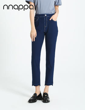 抗菌裤脚翻边九分牛仔裤PA29285