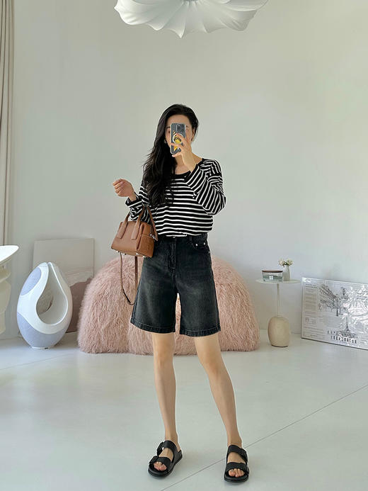 冰爽感 简约双色牛仔短裤 商品图1