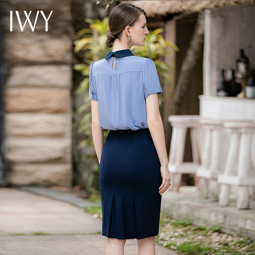 IWY/蓝色设计感职业套装女衬衫半裙两件套夏季部商务接待工装B285+S833 商品图4