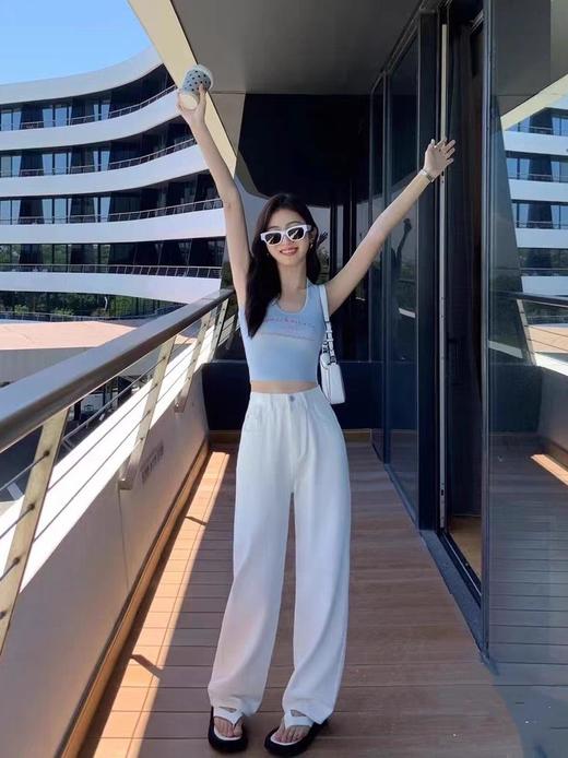 白色阔腿高腰拖地牛仔裤 超好版型 超柔软 商品图7