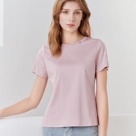 【女士圆领短袖T恤】23年春夏新品女士薄款纯色直筒薄款打底上衣