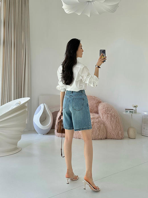 冰爽感 简约双色牛仔短裤 商品图4