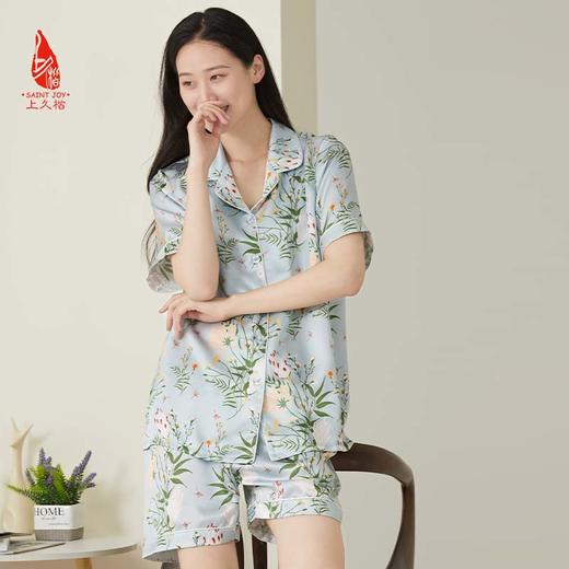 SAINTJOY/上久楷女式蓝灰色印花短袖睡衣套装  JWS21009 商品图0