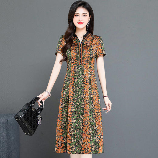 夏季新款，短袖裙气质女装宽松休闲中长裙妈妈装印花连衣裙QYM-HSY-I23A786-Y 商品图5