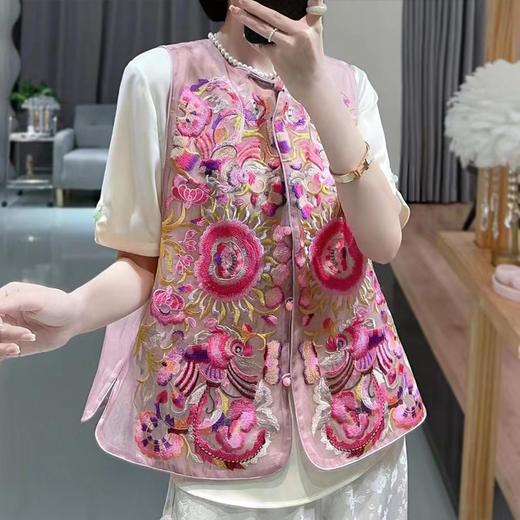 KDS-2242国风马甲夏天外穿薄款女新中式民族刺绣马夹欧根纱国潮风背心 商品图1