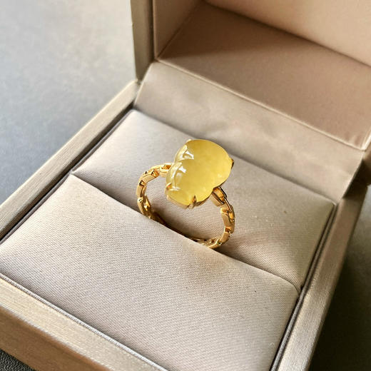 冰种黄翡大葫芦戒指18k黄金镶嵌 商品图2