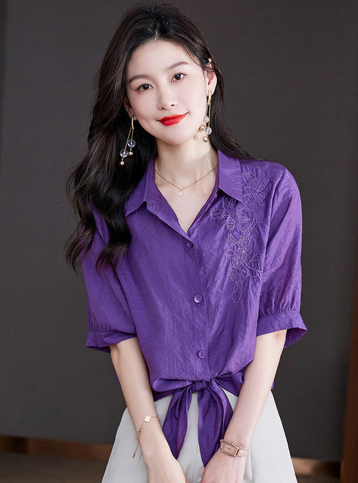 夏季开衫，复古精美刺绣宽松不规则衬衫棉麻民族风衬衣女上衣KQL-A83N8587 商品图1