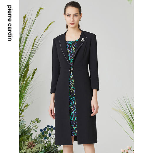 皮尔卡丹女装春季新款通勤经典假两件连衣裙P3197E3065B3
 商品图0