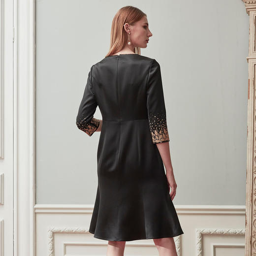 QE89A春季新品优雅烫钻鱼尾礼服裙收腰七分袖连衣裙 商品图0