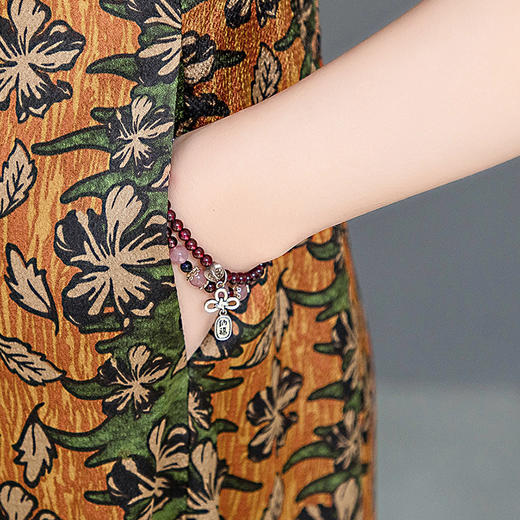 夏季新款，短袖裙气质女装宽松休闲中长裙妈妈装印花连衣裙QYM-HSY-I23A786-Y 商品图3