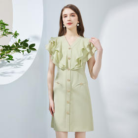 NF8F5斯尔丽瑟俪2023新款V领荷叶层叠设计甜美浪漫减龄高级感连衣裙