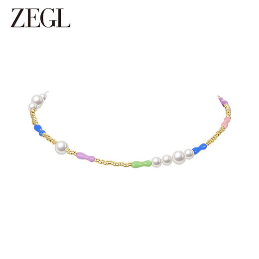 ZEGL设计师童心彩绘系列紫色小花项链女生串珠叠戴花朵夏天多巴胺穿搭锁骨链 商品图2