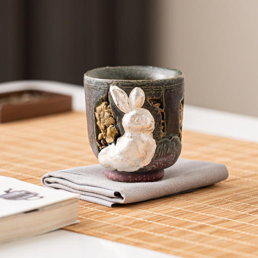 敦煌兔主人杯日式志野烧陶瓷杯子手工文创高档复古茶杯品茗杯单杯 商品图0