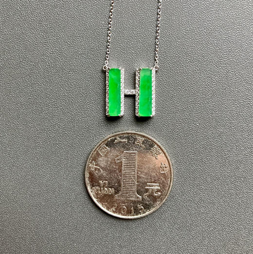 高冰种阳绿翡翠H锁骨链18k白金钻石镶嵌 商品图4