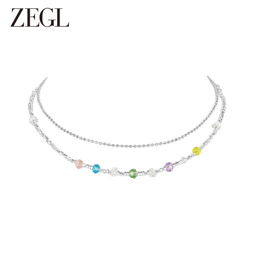 ZEGL设计师冰透小彩串叠戴碎银子项链女双层锁骨颈链 商品图0