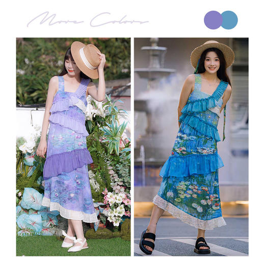 两三事云雾睡莲夏季新款复古吊带连衣裙荷叶边小众原创长裙 商品图1