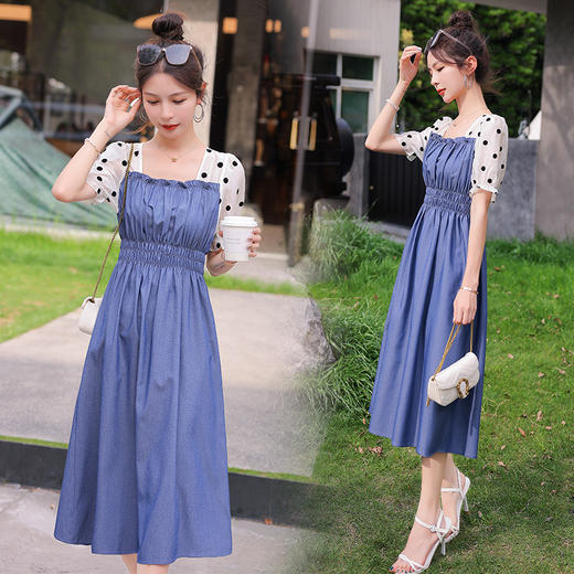 夏季新款，法式波点拼接牛仔连衣裙HR-XMYR2333-1 商品图2