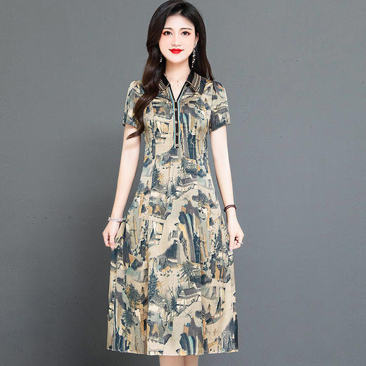 夏季新款，短袖裙气质女装宽松休闲中长裙妈妈装印花连衣裙QYM-HSY-I23A786-Y 商品图6