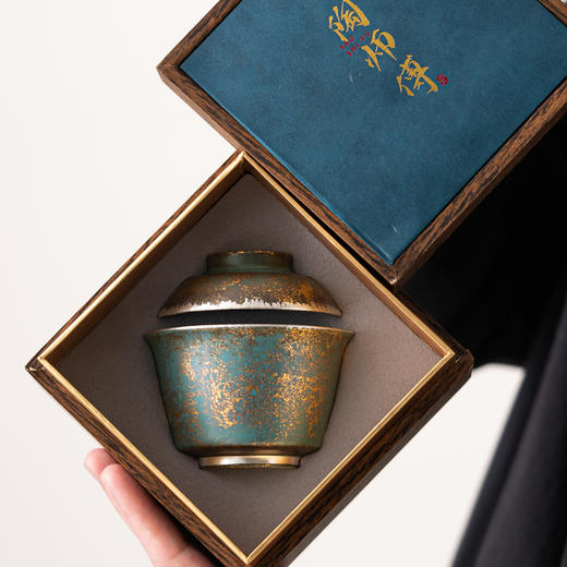 常青釉金银彩盖碗日式复古陶瓷茶具功夫茶家用泡茶器茶碗套装礼盒 商品图2