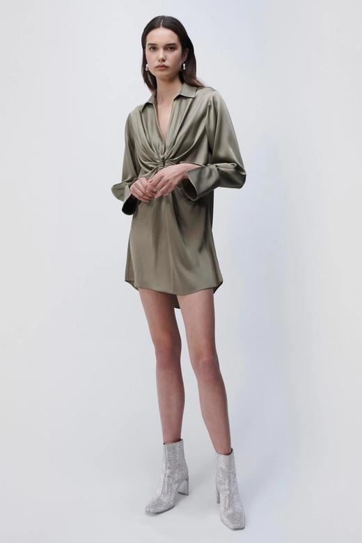 Jonathan Simkhai - ROMA CLASSIC WOVENS L/S  MINI DRESS - Willow - 女装 - 连身裙 - 柳绿色 商品图0