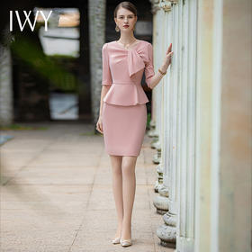 IWY/粉色连衣裙女夏季新款收腰显瘦名媛气质美容院前台接待工作服Q929