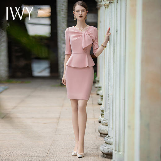IWY/粉色连衣裙女夏季新款收腰显瘦名媛气质美容院前台接待工作服Q929 商品图0