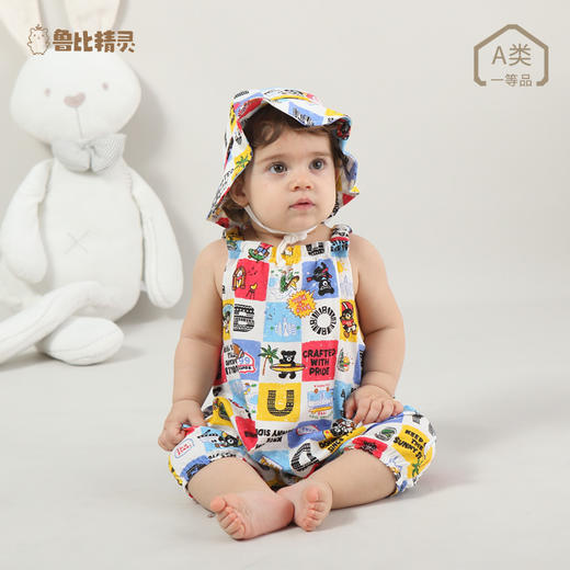 【送同款帽子】男女宝宝夏装吊带包屁衣哈衣婴儿连体衣薄款印花新生儿无袖背心 商品图2