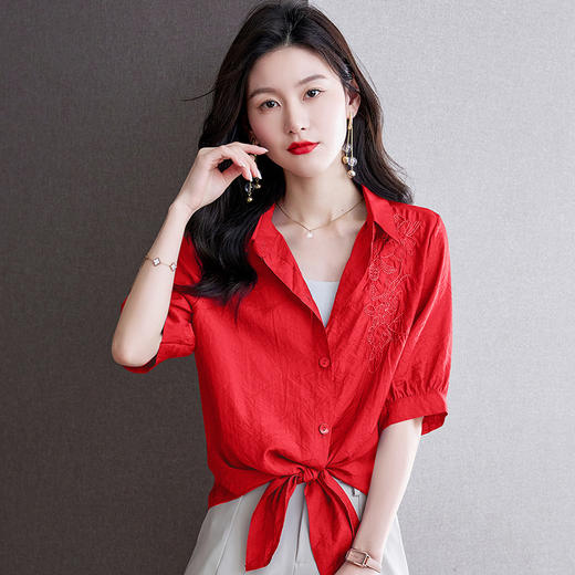 夏季开衫，复古精美刺绣宽松不规则衬衫棉麻民族风衬衣女上衣KQL-A83N8587 商品图2