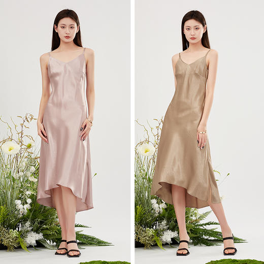 【商场同款】阿菁娜优雅简约醋酸月光吊带裙A30X112088 商品图0