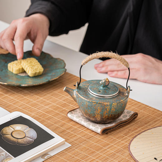 常青釉金银彩提梁壶家用陶瓷茶壶单壶日式手工复古功夫茶具泡茶壶 商品图2