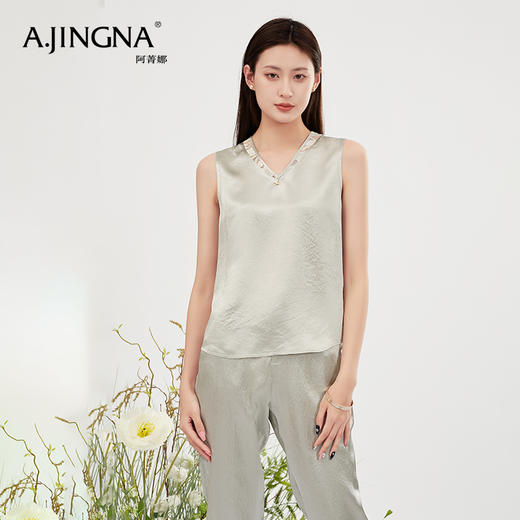 【商场同款】阿菁娜醋酯纤维V领百搭背心A28X101003 商品图2