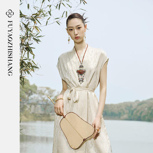 IWY/扶摇系列 夏季V领系带国风连衣裙23FYQ137 商品图0