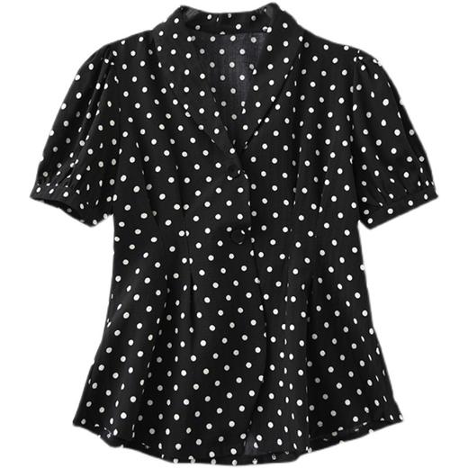 修身显瘦，轻熟风气质翻领波点衬衫女泡泡袖洋气衬衣下摆波浪型上衣KQL-A83N2905 商品图4