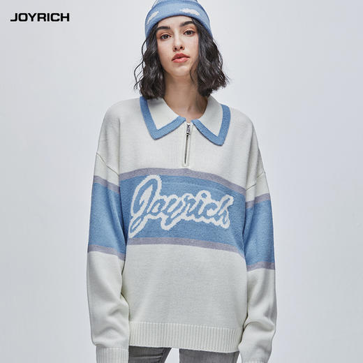 JOYRICH官方女装套头针织羊毛毛衣宽松拼色双面LOGO图案针织衫 商品图0