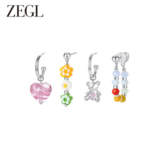 ZEGL设计师小熊系列彩色串珠多巴胺耳环女小众设计感耳钉银针耳饰 商品图0
