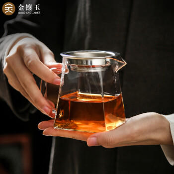 金镶玉公道杯高硼硅玻璃杯带不锈钢茶漏 茶海虑茶器 四方雅致350ml 商品图2