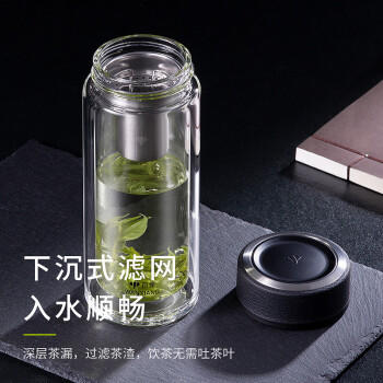 万象（WANXIANG）双层玻璃杯经典皮纹V19RL商务办公便携泡茶杯290ML大容量家用水杯 商品图2